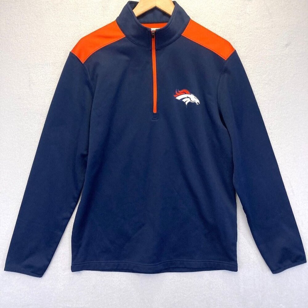Denver Broncos 1/4 Zip‎ Sweater Men's Medium Fleece Lined Blue NFL Team Apparel